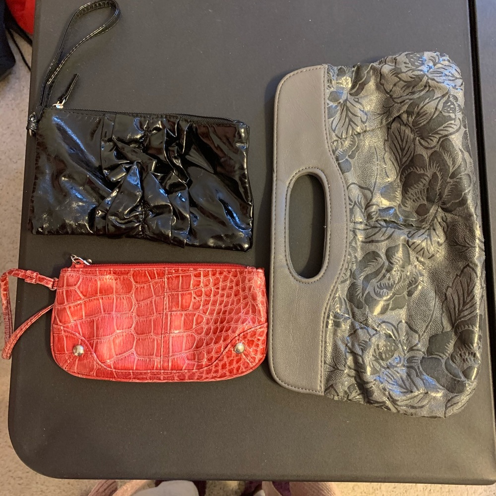 3 clutches red,black,grey